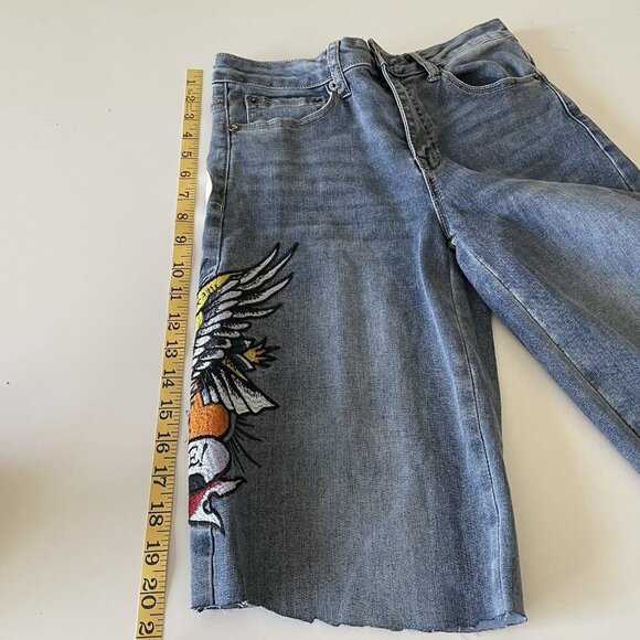Ed Hardy Women’s Heart Eagle Embroidered Denim Cut Off Shorts Jorts Size 26 - Picture 13 of 16